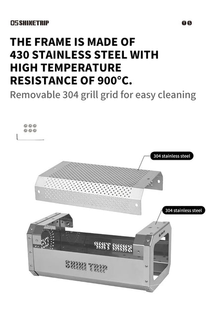 ShineTrip Camping Portable Stainless Steel Folding Table BBQ Heat Resistant Table Outdoor Honeycomb Tabletop Incinerator