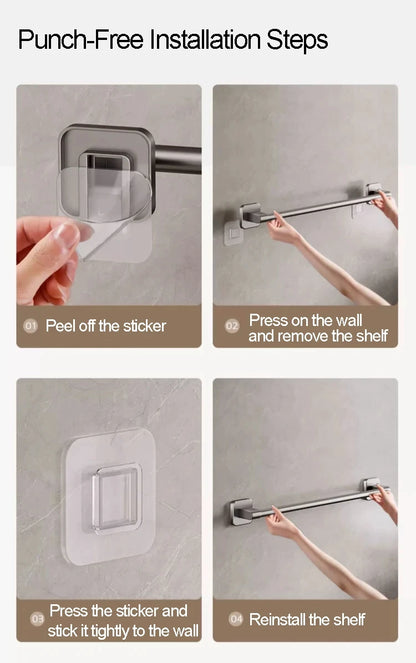 Wall Mounted Towel Holder Slipper Rack Bathroom Storage Rack Holder Without Drilling Bathroom Horizontal Bar Towel Rack