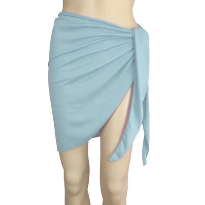 Summer Solid Bikini Cover Ups Shorts Pareo Wraps Sarong Skirt Swimsuit Beachwear Women Beach Skirts Swimwear Half Wrapped Skirt
