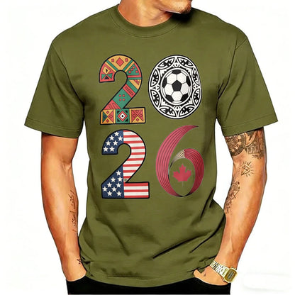 2026 USA Canada Mexico Soccer T-Shirt Cotton Shirt Tribal & Flag Graphic Tee, Ideal Gift for North American Football Enthusiasts