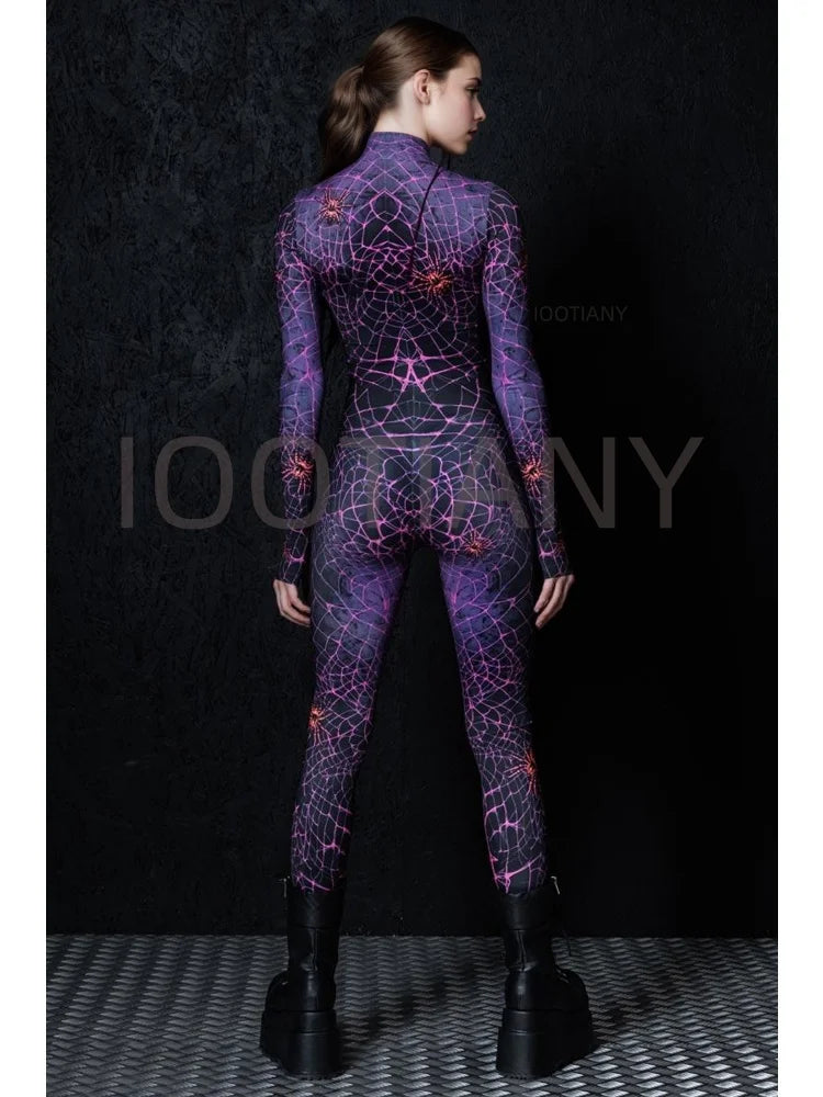 Sexy Web Magic Spider Bodysuit Punk Gothic Couple Role Play Jumpsuit Carnival Slim Fit Tight Costume Halloween Theme Party Suits