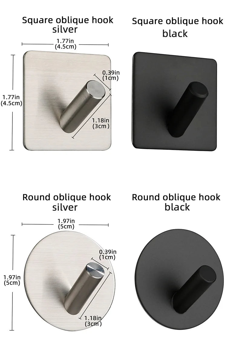 High Quality 304 Stainless Steel Self Adhesive Hooks Shower Bath Hook Kitchen Hanger Bathroom Hook Household Wall Hanger