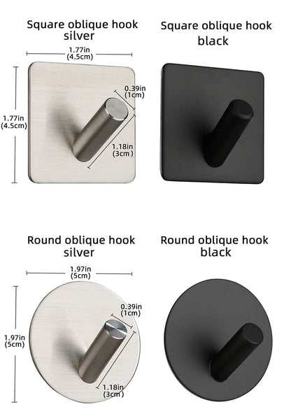 High Quality 304 Stainless Steel Self Adhesive Hooks Shower Bath Hook Kitchen Hanger Bathroom Hook Household Wall Hanger