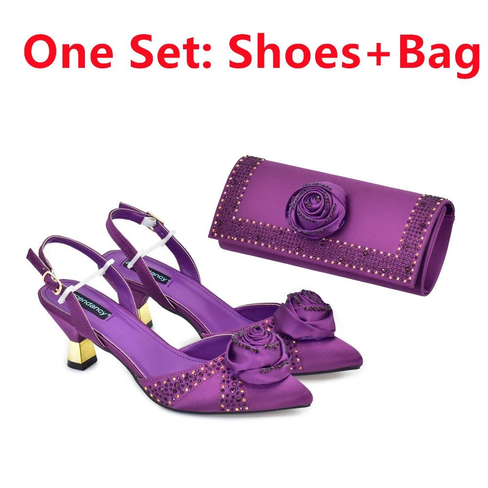 2025 Latest Italian Design African Women's High Heels Pointed Toe Sandals Party Wedding Party Shoes and Bags Set for Wedding