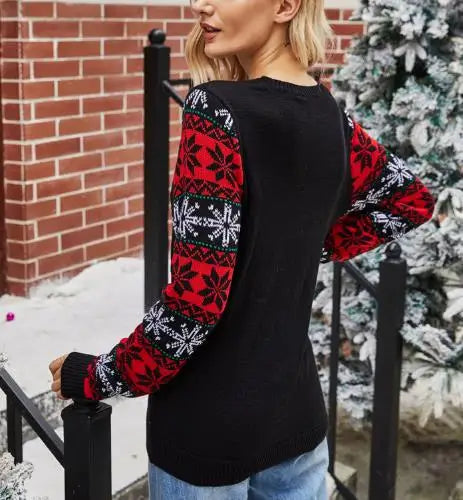 Women's Sweater Autumn New Santa Claus Embroidery Print Round Neck Long Sleeve Casual Knitwear Christmas Pullover Sweater