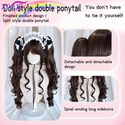 Synthetic Princess Cut Double ponytail Lolita Wig with Bangs Girl Ombre Blonde brown Cosplay Halloween Harajuku wig