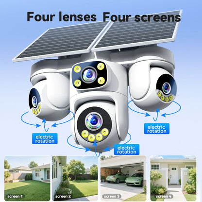 DIFANG 20MP AOV Wireless 4G Solar Camera Four Screen 360° 3 PTZ Lens  Zoom Wireless Security CCTV New Solar CCTV O-kam Pro