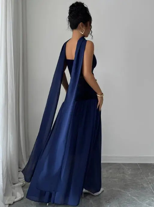 Womens Dresses  Spring Summer New Elegant Temperament Solid Color Strapless Patchwork Sleeveless Casual Long Dress