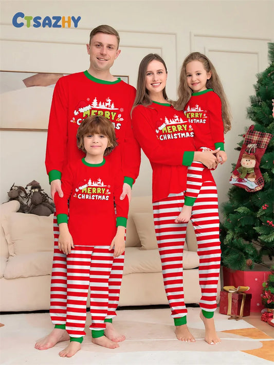 Christmas Family Matching Outfits Mom Dad Kids 2 Pieces Pajamas Set Baby Casual Loose Sleepwear Xmas Family Look Pyjamas