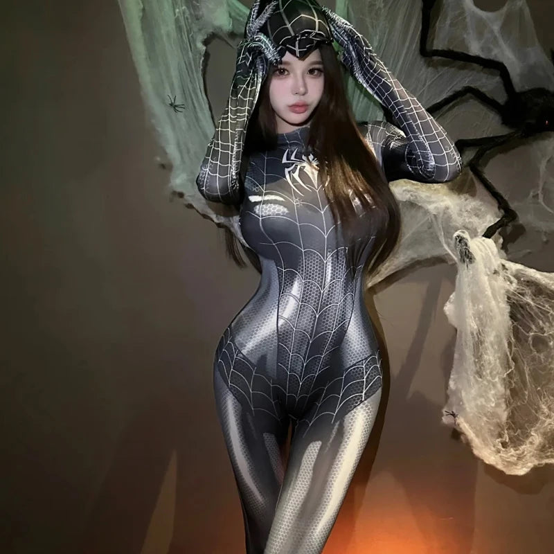 Superhero Female Spider Man Tight Fitting MJ Black Spider Sexy Cosplay Costume Jumpsuit Halloween Cosplay Costume