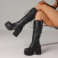 Punk Gothic Women Motorcycle Boots Chunky High Heels Lace Up Buckle Platform Fashion Cool Luxury Halloween Winter Shoes