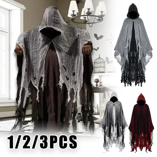Mens Terrifying Halloween Costume Scary Hooded Cloak Horror Robe Gothic Masquerade Party Cosplay Dress Up Props Essential