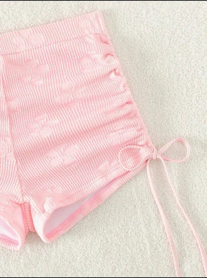 Special Fabric Neck Hanging Sexy Pink Swimsuit 2 Piece Set Halter Bikini Top Knot On The Edge Bikini Bottom 2025 Bathing Suit