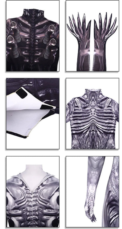 Halloween Adult Alien Xenomorph 3D Print Bodysuit Costumes Scary Suit Kids Alien Romulus Cosplay Jumpsuit Mask Tentacles Disfraz