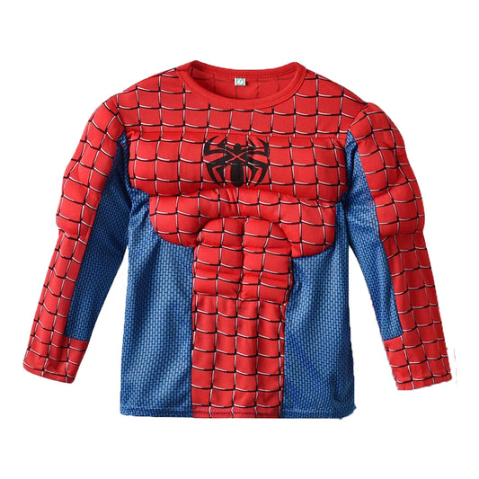 Spiderman Costume Spider-Man Muscle Suit Cosplay Superhero Avengers Boys Girls Long Sleeve Top Pant Cape Halloween Birthday Gift