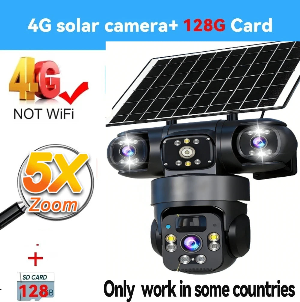 8K 15MP Three Screen 10X Zoom Wifi Surveillance Camera V380 Pro 4G Camera Solar Outdoor Waterproof Battery Security CCTV Solar