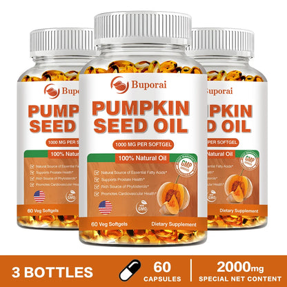 Pumpkin Seed Oil Capsules - Supports Prostate, Urinary Tract, Bladder Health, and Promotes Hair Growth