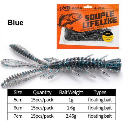 15PCS Floating Soft Shrimp Fishing Bait 5/6/7CM NED Rig Wobbler Shrimp Swim Lure Jig Salt Silicone Swimbait with Fish Attractant