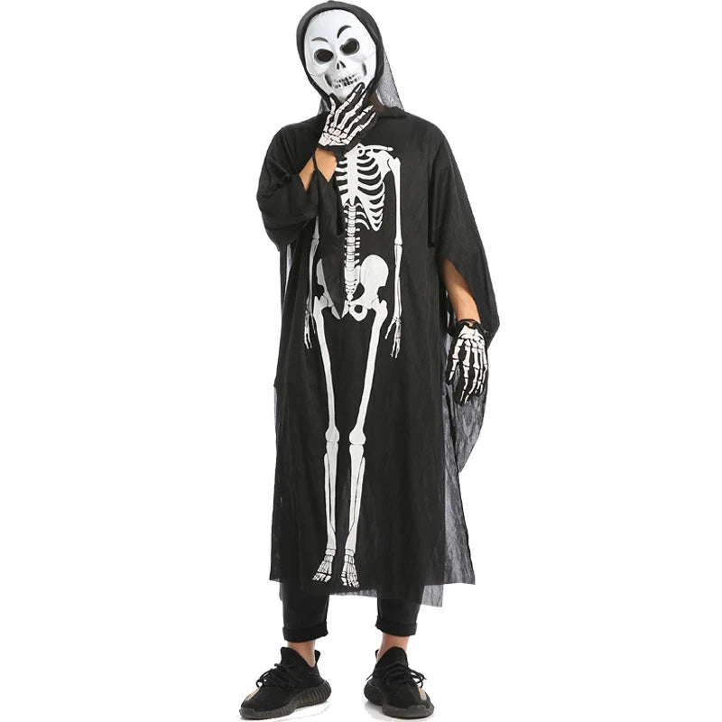 Halloween Scary Skeleton Ghost Cosplay Costume Masks Gloves Costume Suit Masquerade Carnival Horror Clothes for Adults Kids