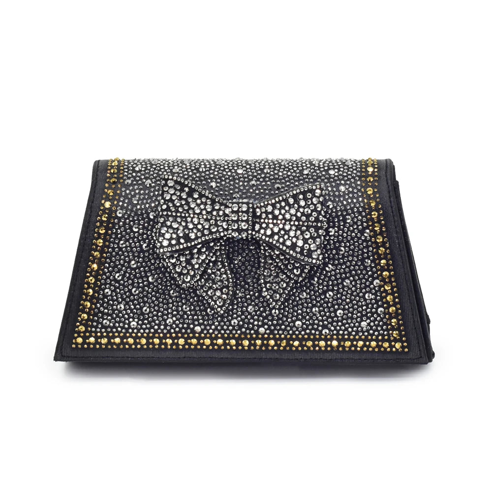 2025 Fashiona Banquet Exquisite Party Top Luxury Pointed Toe Bowtie Bright Diamond Summer Women's High Heels Shoes and Bags Set