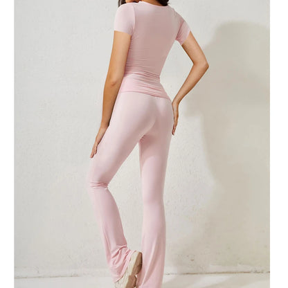 2 Piece Sets for Women Summer Sports Outfits Short Sleeve Solid Sexy Slim Crop T-Shirts Pants Leggings Y2K Clothes Streetwear
