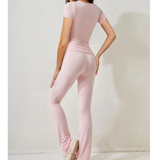 2 Piece Sets for Women Summer Sports Outfits Short Sleeve Solid Sexy Slim Crop T-Shirts Pants Leggings Y2K Clothes Streetwear