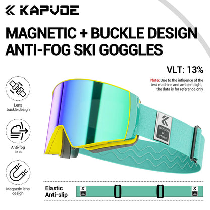 KAPVOE New Outdoor Photochromic Ski Goggles Winter Snow Sports for Unisex Snow Glasses UV400 Anti-fog Magnetic Snowboard Glasses