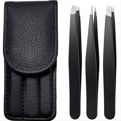 3pcs Premium Stainless Steel Eyebrow Tweezers Set  Precision Sharp Tip Tweezers for Body Ingrown and Facial Hair Removal