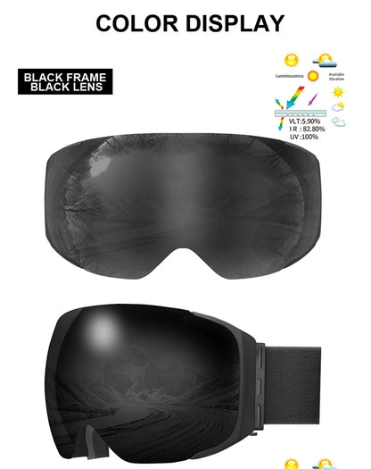 PHMAX Magnetic Ski Goggles UV400 Skiing Eyewear Anti-fog Lens Women Men Winter Outdoor Sports Mountain Snowboard Big Snow Goggle
