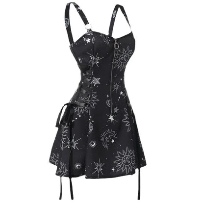 Dark Gothic Women Plaid Dress High Waist Bodycon Vintage Punk Harajuku Lolita Sleeveless Streetwear Y2K Sexy A-Line Mini Dresses