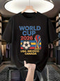 FIFA World Cup 2026 Soccer Trophy Ball Graphic Print Men'S Summer Mesh T-Shirt, Streetwear And Sporty Chic Style, Round Neck Short Sleeve, Slight Elasticity, Casual Comfortable