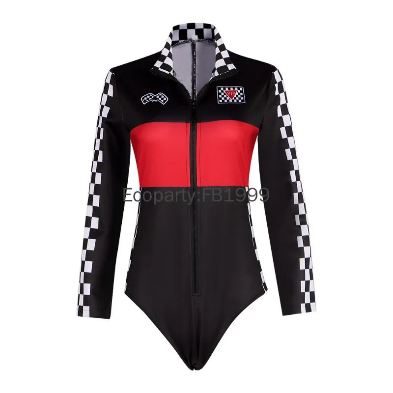 Women Racer Cosplay Costume Fashion Sexy Racing Queen Cosplay Uniform Suit One-Piece Training Racing Jumpsuits Halloween Costume