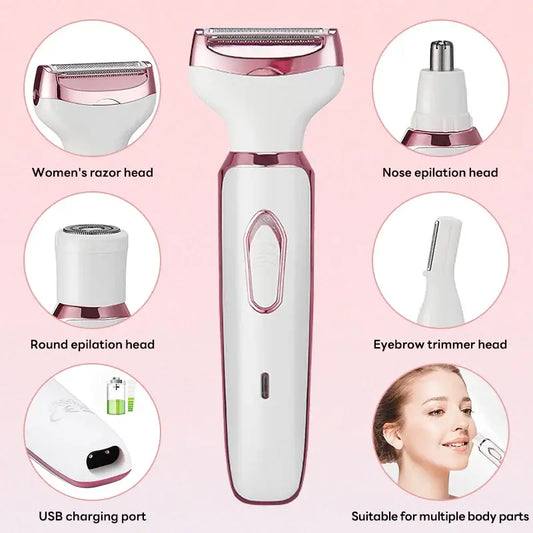 Women Hair Razor,4 In 1, Rechargeable, Face, Leg, Armpi,Bikini, Pubic.