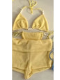 Bikini with Pants Swimwear Women Sexy Halter Tie Knot Two-Piece Bikini Set Soild Swimsuit Shimmer Bathing Suit Summer