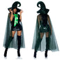 Sexy Underwear Shinny Dark Green Mesh Cloak Women Witch Faux Leather Short Dress With High Hat Role Playing Cosplay Costume