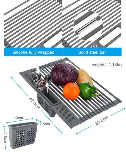 Kitchen Rolling Dish Drainer Roll Up Dish Drying Rack Over The Sink kitchen accessories,storage organization Foldable bowl shelf