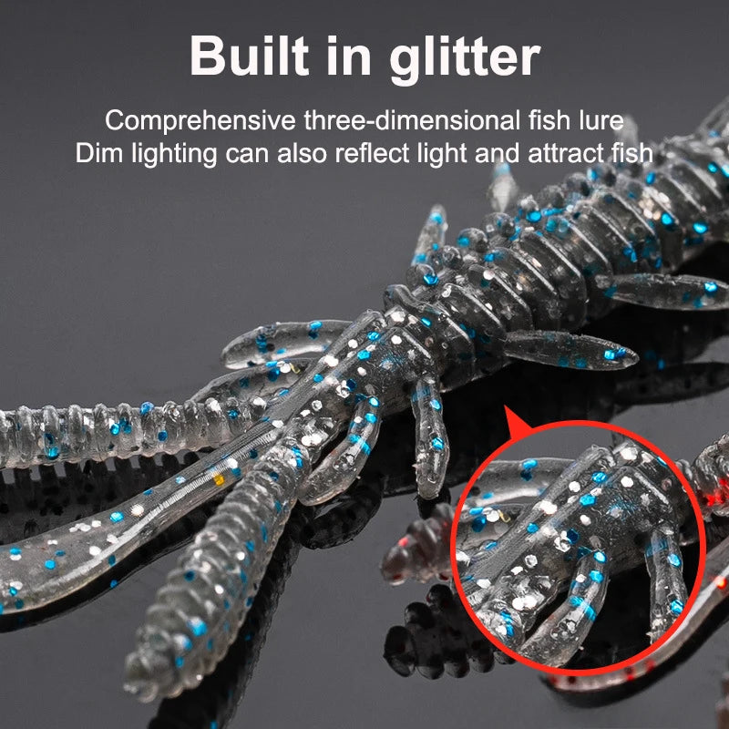 15PCS Floating Soft Shrimp Fishing Bait 5/6/7CM NED Rig Wobbler Shrimp Swim Lure Jig Salt Silicone Swimbait with Fish Attractant