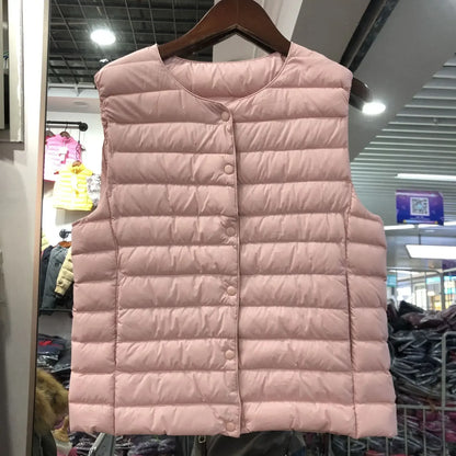 2025 New Women Sleeveless Puffer Jacket Spring Winter Female 90% White Duck Down Ultra Lightweight Packable Warm Down Liner Vest