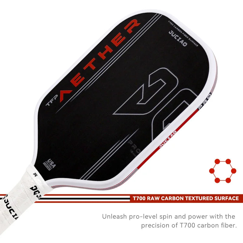 JUCiAO Gen4 Thermoformed T700 Raw Carbon Fiber Pickleball Paddle For Power & Spin (16MM)
