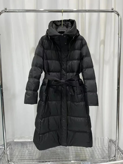 Fashionable Autumn Winter New 2025 Winter Women Thick White Duck Down Jacket Female Long Hooded Puffer Coat Ladies Outerwear