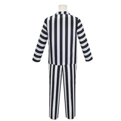 Anime Cosplay Beetle Juicee Men Black and White Striped Suit Scary Halloween Costumes Tie Shirt for Cosplay Party