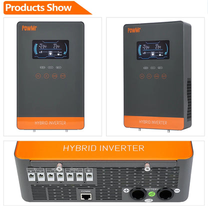 PowMr 4KW 110Vac Off Grid Hybrid Solar Inverters 24V 140A 5600W MPPT Charger Pure Sine Wave Home Inverter 6.25 Inch LCD Display
