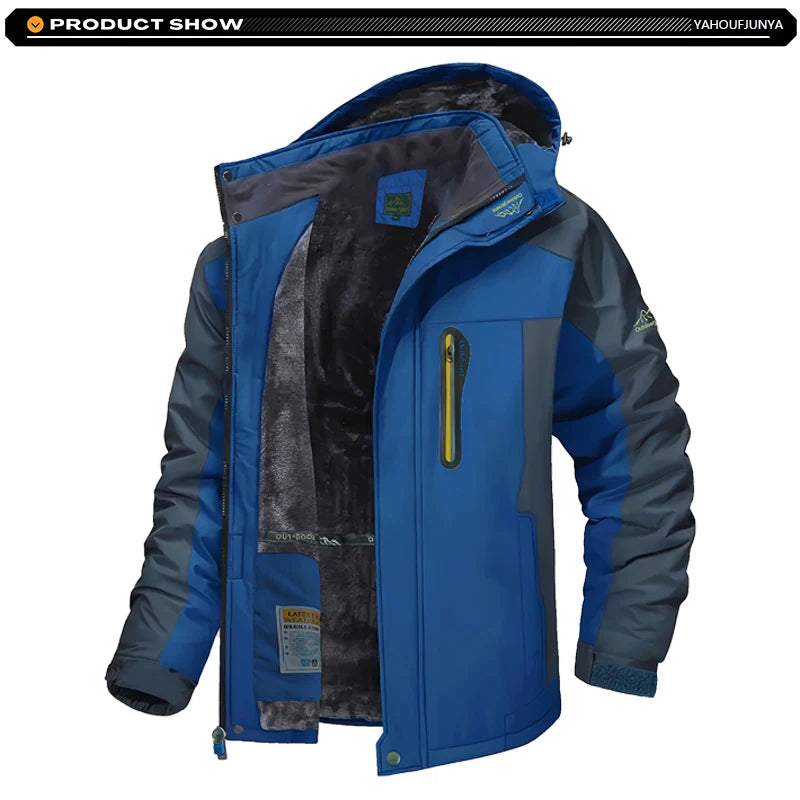 9XL New Winter Men Outwear Fleece Warm Removable Hooded Jacket Men Outdoor Skiing Windbreaker Waterproof Casual Jacket Coat Male