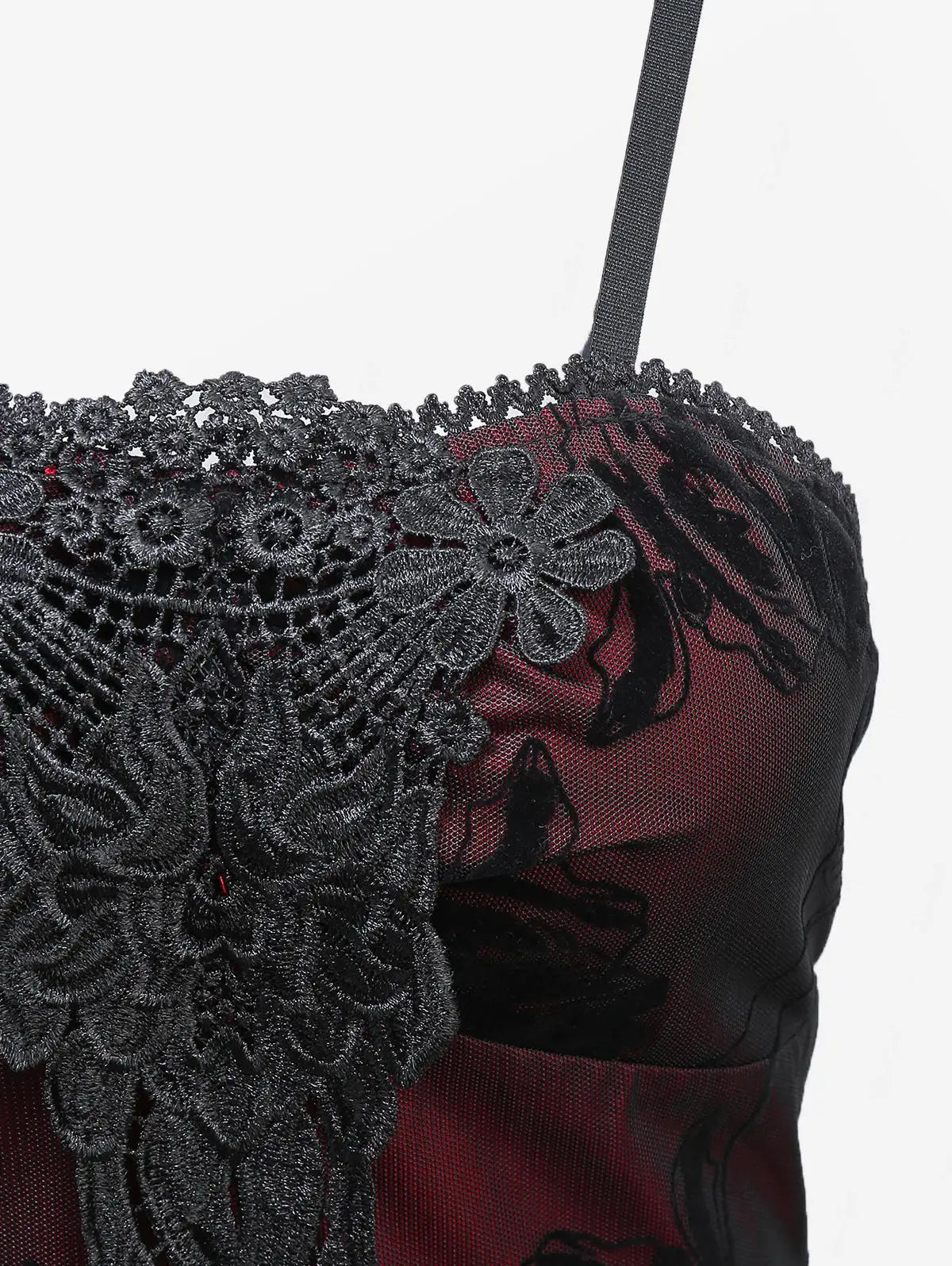 ROSEGAL Women Gothic Dress Vintage Mesh Flocking Applique Layered A Line Cami Dress Sleeveless Punk Goth Party Cocktail Dresses