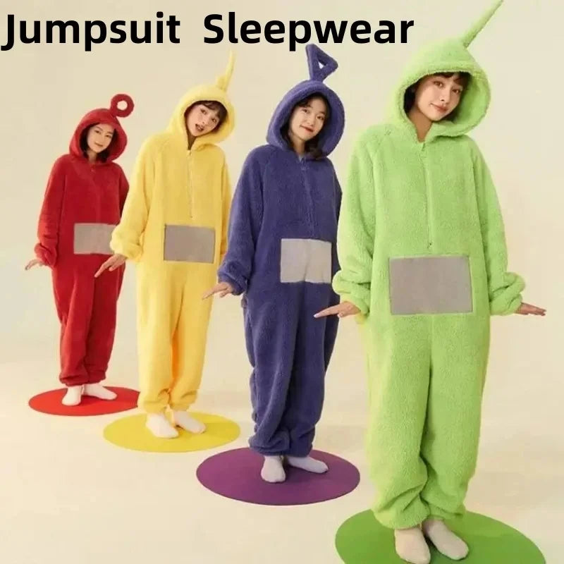 Adult Kids Costume Home 4 Colors Funny Tinky Winky Anime Tele baby tubbies Laa-Laa Po Soft Long Sleeves Piece Pajamas Costume