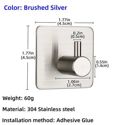 High Quality 304 Stainless Steel Self Adhesive Hooks Shower Bath Hook Kitchen Hanger Bathroom Hook Household Wall Hanger