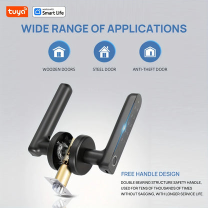 Tuya Smart Door Lock Fingerprint Password Key App 4-in-1 Unlock Electronic Digital Handle Lock Apartment Home