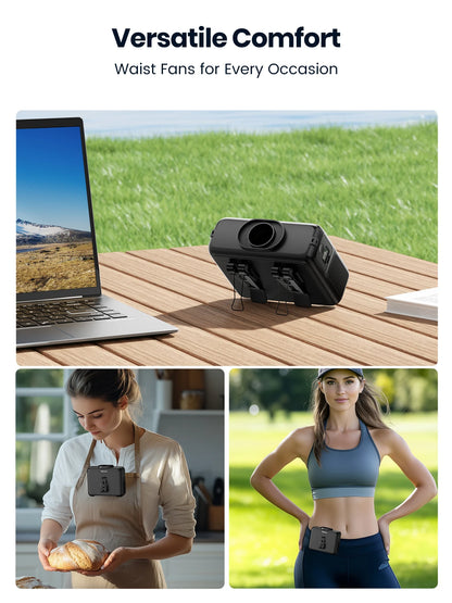 Warmco 20000mAh Portable Neck Waist Fan 72H Battery 4Speeds 15000RPM Clip On Wearable Belt Cooling Fan LED Flashlight Power Bank