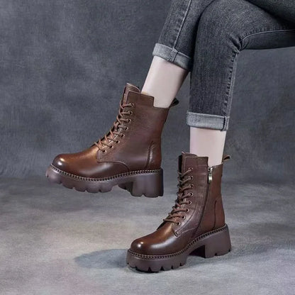 2025Autumn Winter Retro Women's Korean Style Thick-Soled New Short Boots Women's Lace-Up Casual Plus Size Women's Boots