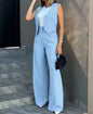 Women OL Blazer Pant Sets 2 Pieces Casual Slim Notched Cardigan Blazer Waistcoat&High Elastic Pocket Wide Leg Trousers Suits